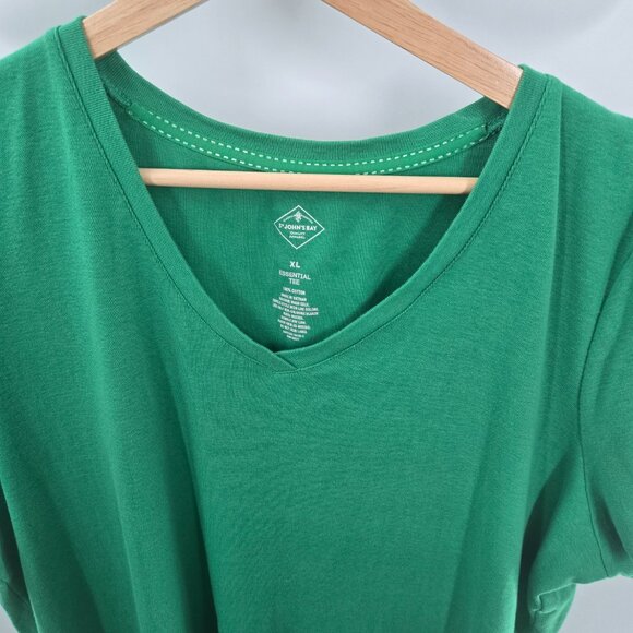 St. John's Bay Green Essential Tee 100% Cotton V-Neck Short Sleeved Top - Picture 3 of 7